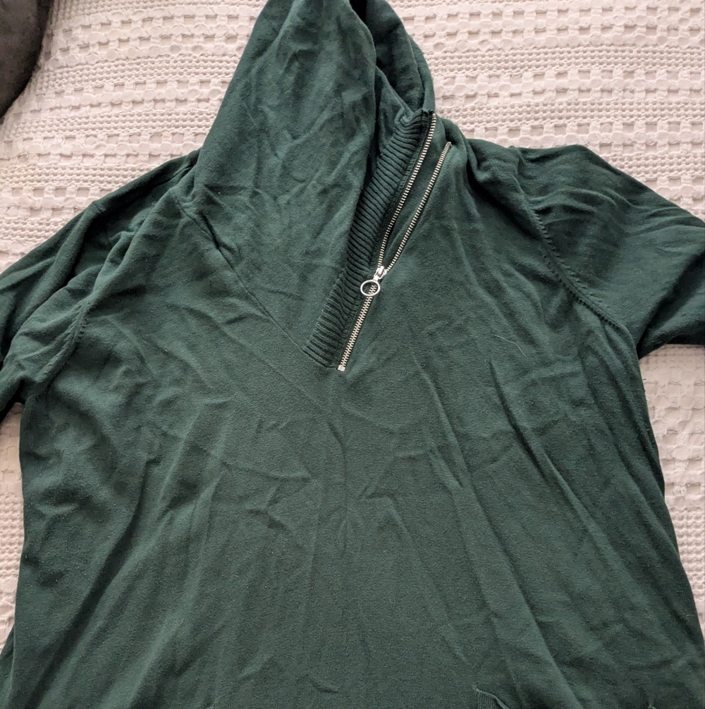 Green Turtleneck Top with Zipper Detail